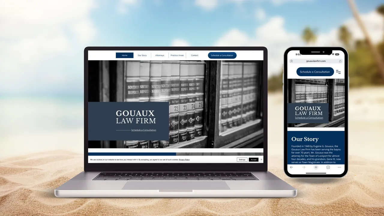Gouaux Law Firm website built by Make Waves Marketing - Professional Services industry, Louisiana.