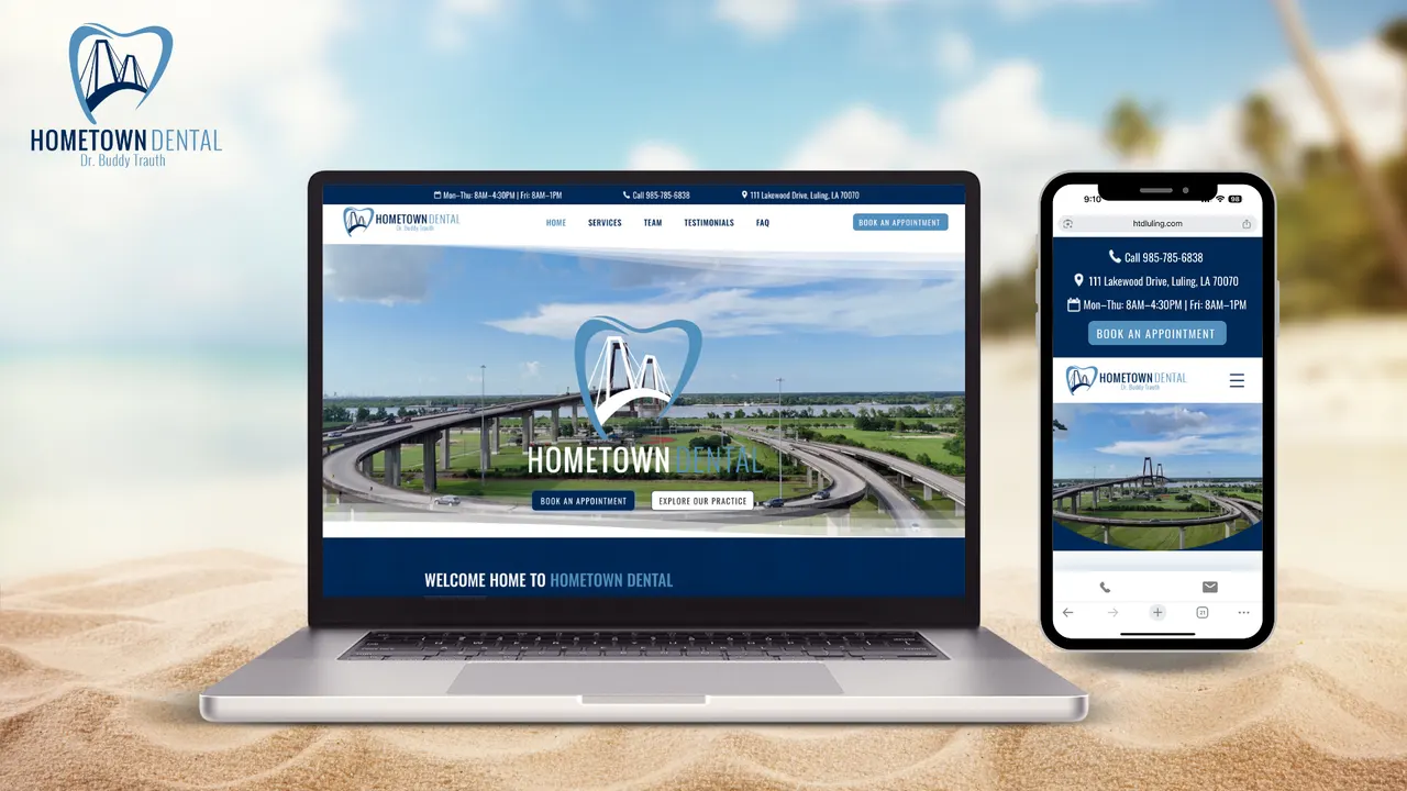 Hometown Dental website built by Make Waves Marketing - Healthcare industry, Louisiana.