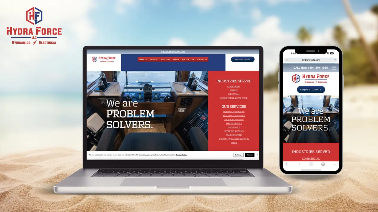 Hydra Force website built by Make Waves Marketing - Industrial industry, Louisiana.