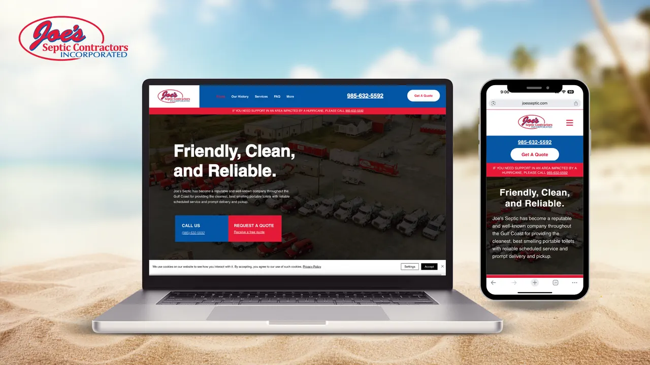 Joe's Septic website built by Make Waves Marketing - Industrial industry, Louisiana.