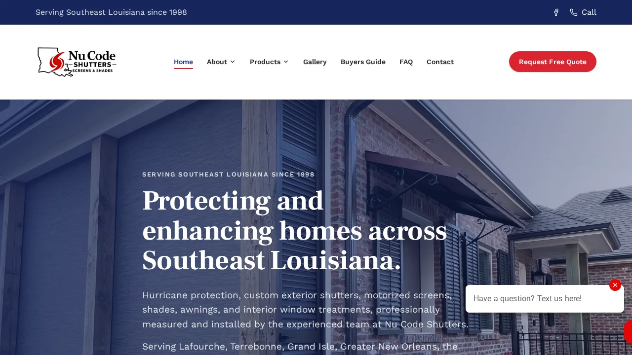 Nu Code Shutters website