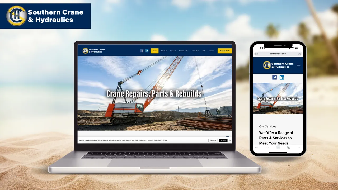 Southern Crane & Hydraulics website built by Make Waves Marketing - Industrial industry, Louisiana.
