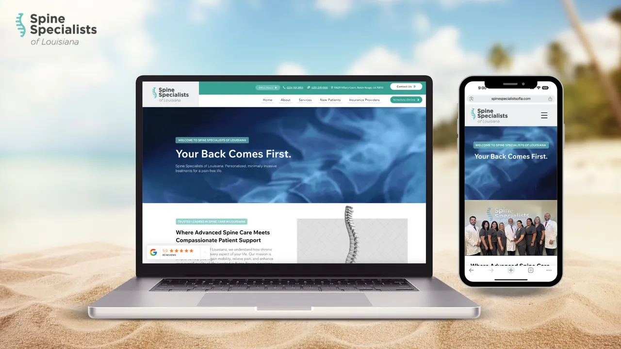 Spine Specialist website built by Make Waves Marketing - Healthcare industry, Louisiana.