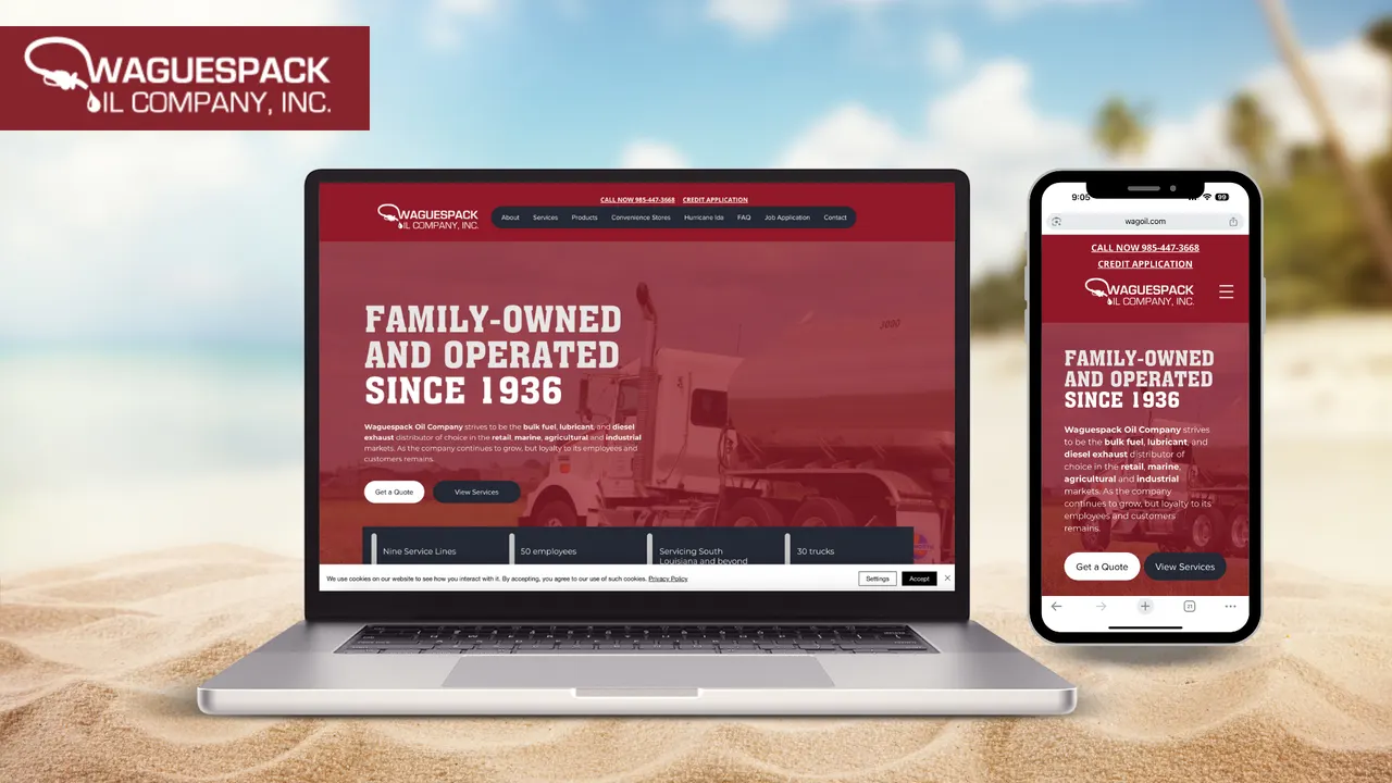 Wag Oil website built by Make Waves Marketing - Energy industry, Louisiana.