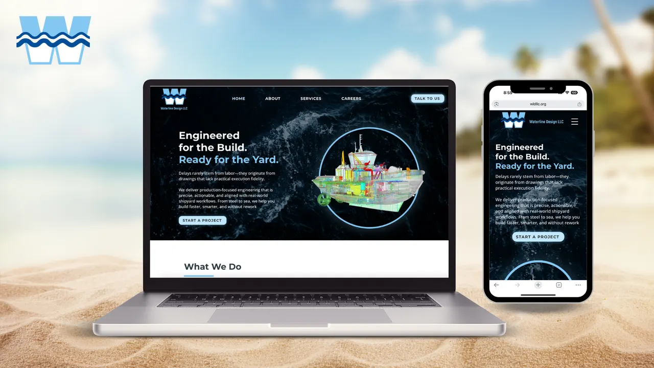 Waterline Design website built by Make Waves Marketing - Marine industry, Louisiana.